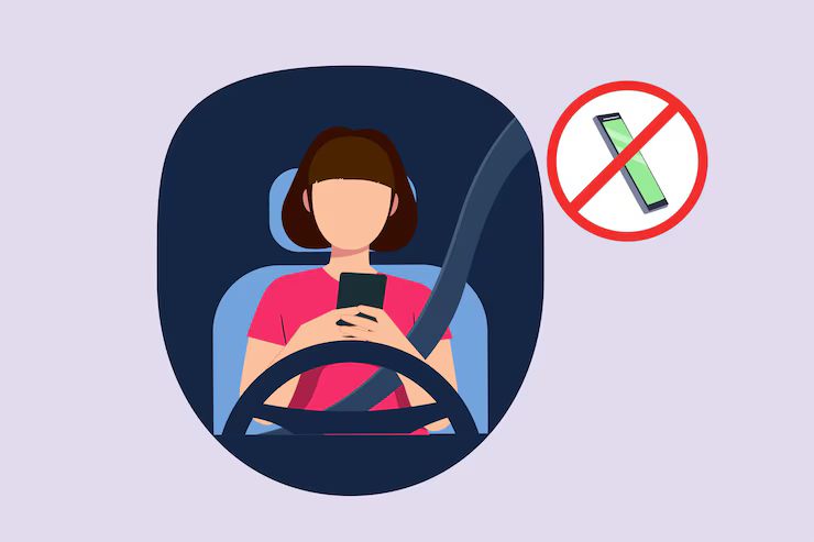 Driver putting phone away while driving