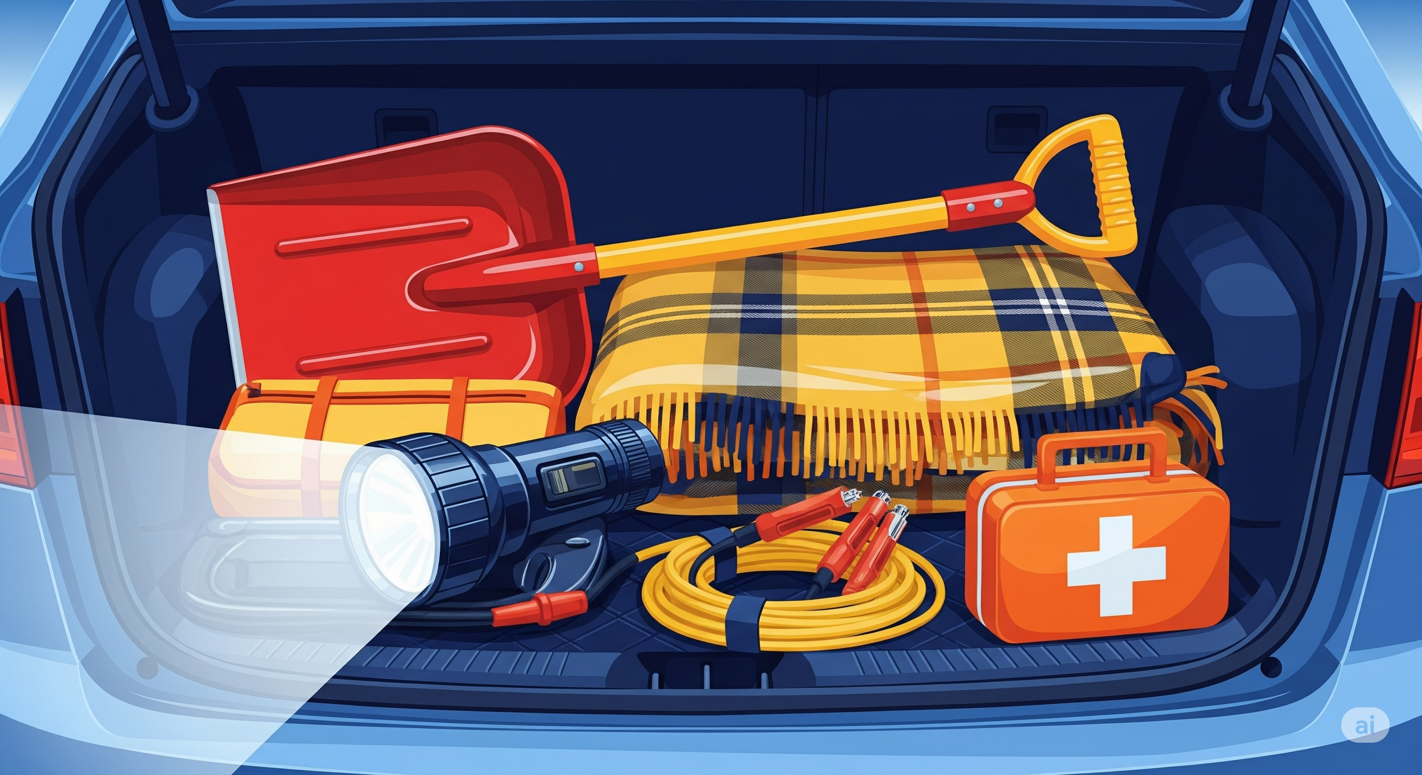 Vehicle with winter emergency kit items